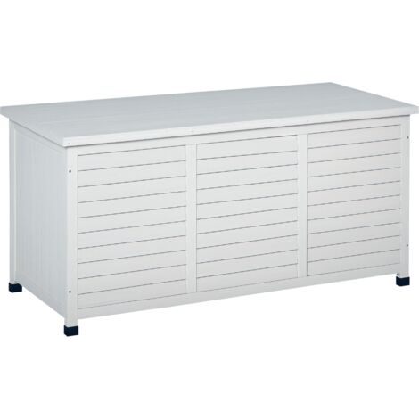 Banc rangement bois sapin coffre extérieur pieds antidérapants 127x56x60 cm blanc