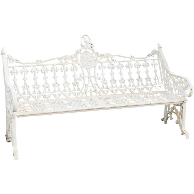 Banc realisé en fonte Art Nouveau finition blanche vieillie