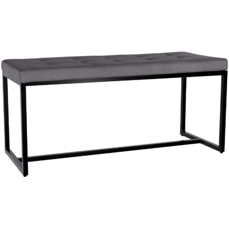 Banc rembourré 100 cm design avec assise matelassée en velours gris foncé et structure métal noir 100008576