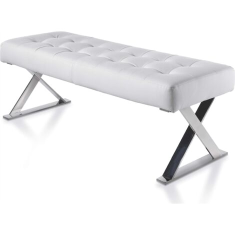 Banc rembourré structure acier inoxydable - Blanc