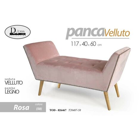 Banc rétro en velours rose avec pieds en bois