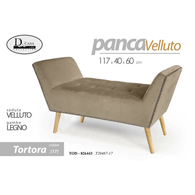 Webmarketpoint - Banc rétro en velours gris tourterelle avec pieds en bois