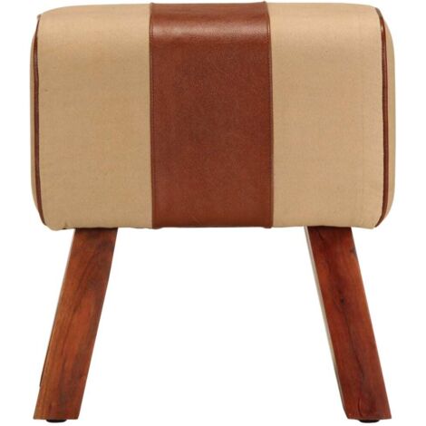 Banc saut de cheval 38 cm marron cuir véritable et manguier CFW886879