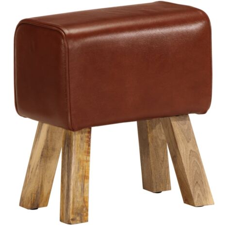 Banc saut de cheval 38 cm marron cuir véritable et manguier CFW984565