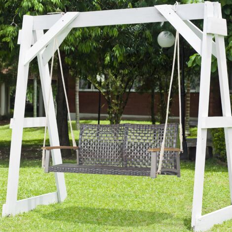 Banc Suspendu 2 Places avec 2 Cordes Suspendues et Accoudoirs en Bois d'Acacia Charge 360 kg pour Jardin Balcon Maison Chic