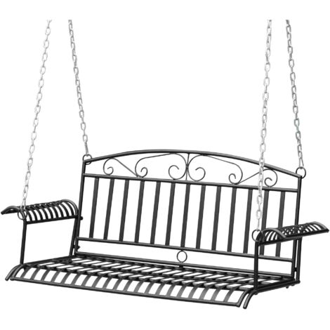 Banc Suspendu 2 Places balancelle de Jardin en métal dim. 137L x 58l x 52H cm Noir