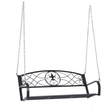 Banc suspendu 2 places balancelle Hollywood avec chaînes en métal 132 x 63 x 58 cm noir