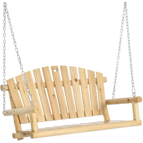 Banc suspendu 2 places charge max. 200 Kg - assise dossier à lattes, chaînes incluses - bois