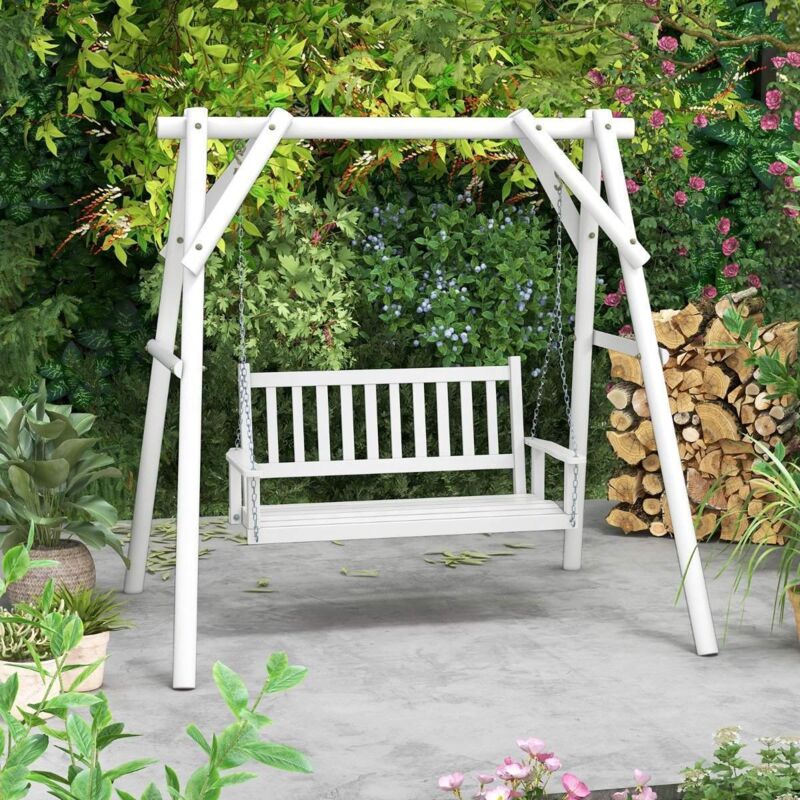 Banc suspendu 2 places en bois massif balancelle capacite de charge jusqua 230 kg blanc