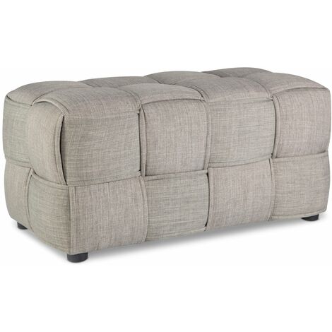 Banc tabouret repose-pieds 2 places cube siège en tissu tressé gris rembourré BAN06005