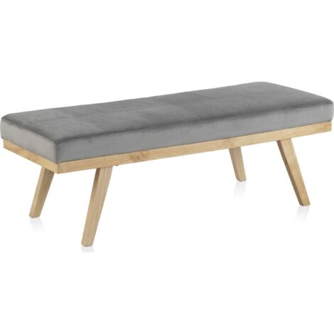 Banc tapissé en velours gris avec pieds bois naturel - gris velours et bois naturel