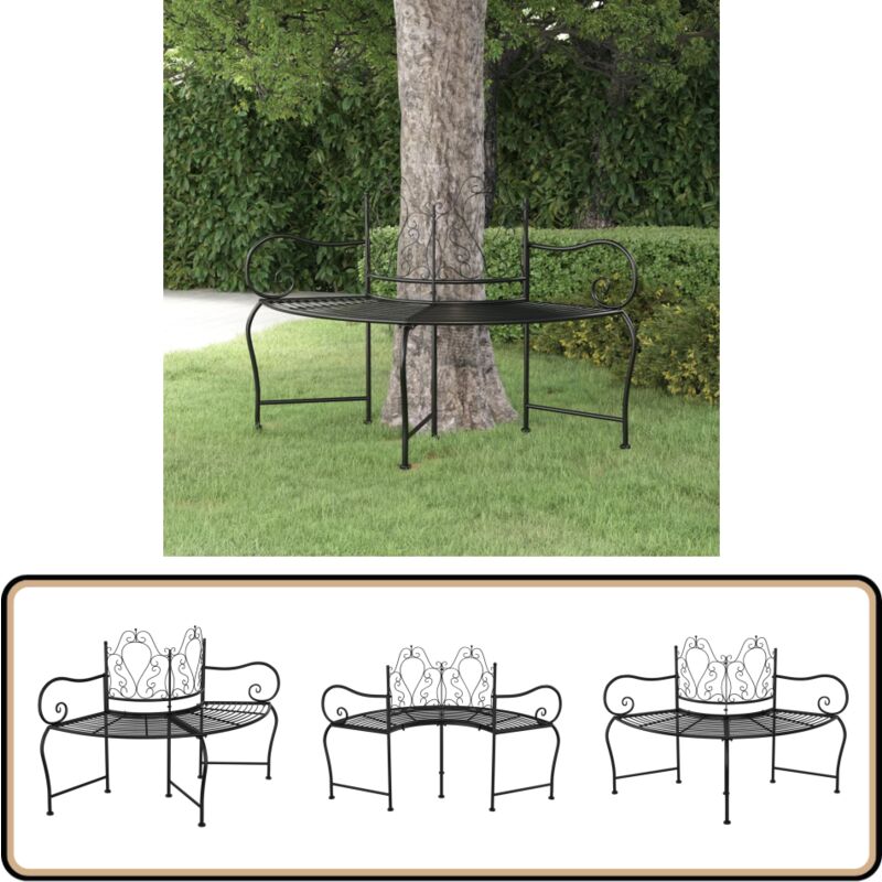 Banc tour d'arbre 150 cm Noir Acier - Banc Jardin - Banc Tour D'arbre - Mobilier Jardin - Chaise De Jardin - Fauteuil Jardin