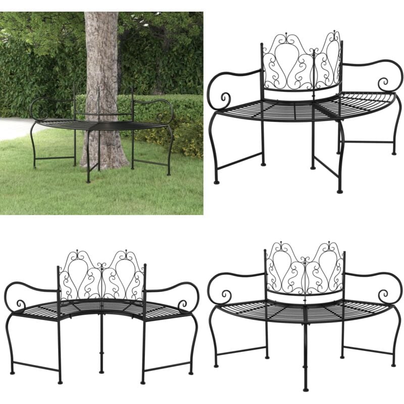 Banc tour d'arbre 150 cm Noir Acier - Banc Jardin - Banc Tour D'arbre - Mobilier Jardin - Chaise De Jardin - Fauteuil Jardin - Home & Living