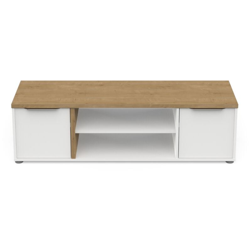 Demeyere - calicosy - Meuble tv 2 portes et 2 niches décor chêne et blanc L135 cm - access