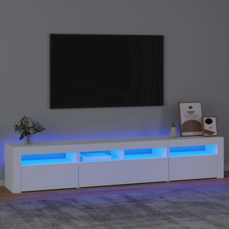 Meuble tv - Armoire de salon Banc tv avec lumières led Blanc 210x35x40 cm -FR50971