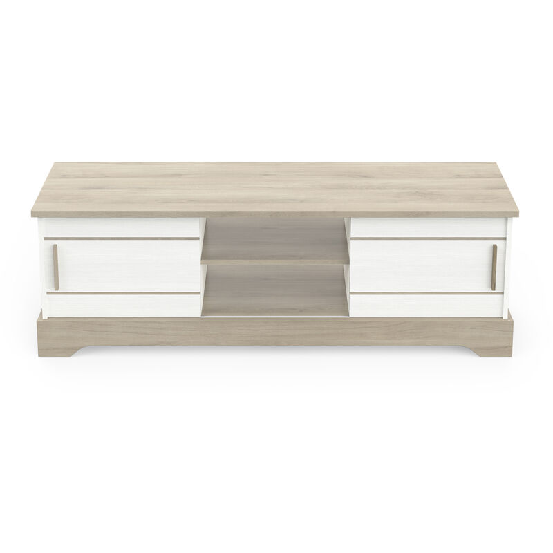 Pegane - Banc tv coloris chêne kronberg / blanc - longueur 150 x profondeur 45 x hauteur 50 cm