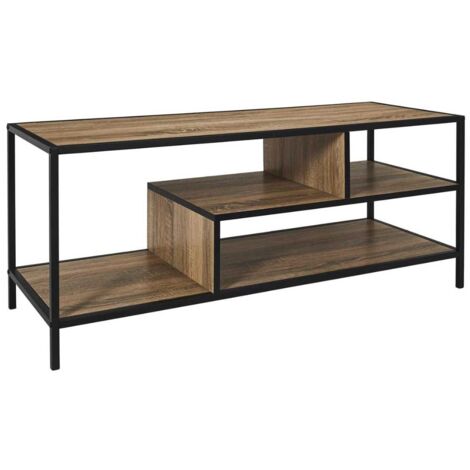 Banc TV en métal noir et plateaux aspect bois - EDDY