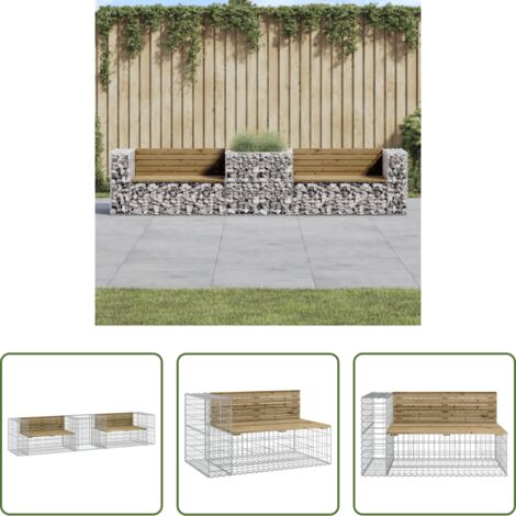 Banca de exterior -  Banco de jardín con cesta de gaviones madera de pino impregnada