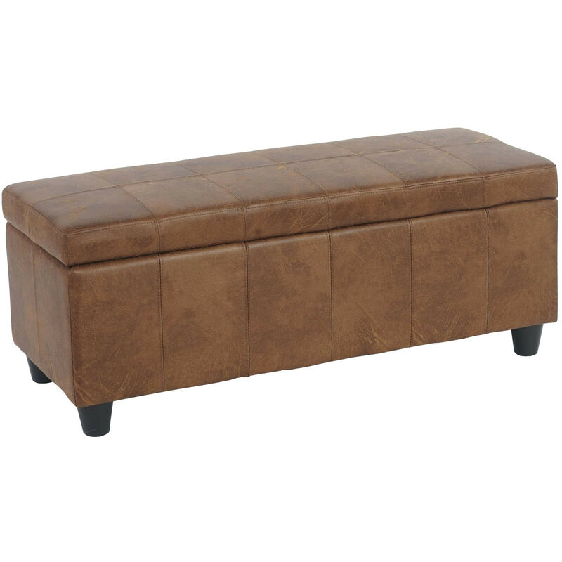 Banc/banquette/coffre de rangement Kriens, 112x45x45cm, similicuir - aspect daim marron