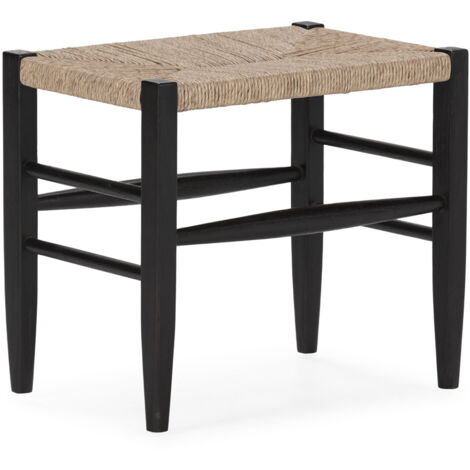Banco 50X35X45 Madera De Teca Negro/Cuerda Natual