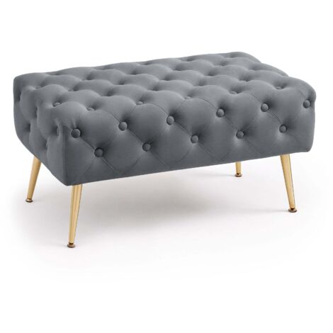 Banco acolchado de terciopelo capitoné 80 cm MADRID Gris Oscuro