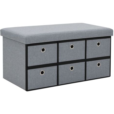 Banco Almacenaje Plegable Cajones Lino Sintético Gris Oscuro/Gris Claro