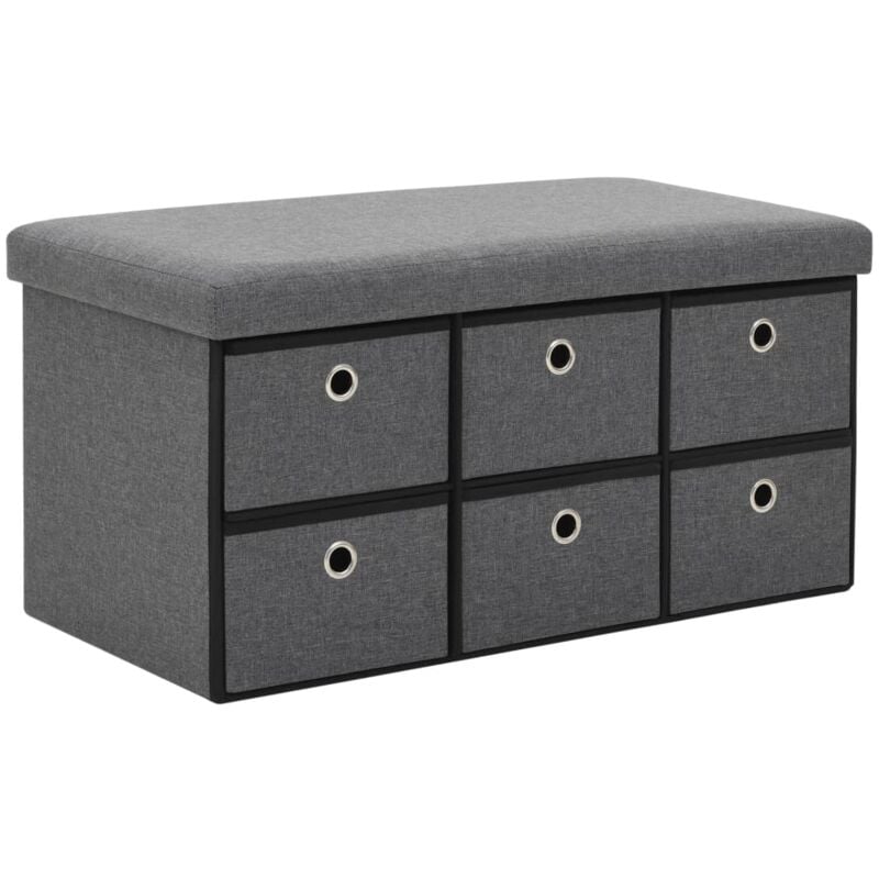 

vidaXL Banco Almacenaje Plegable Lino Sintético 76x38x38 cm Gris Oscuro - Gris