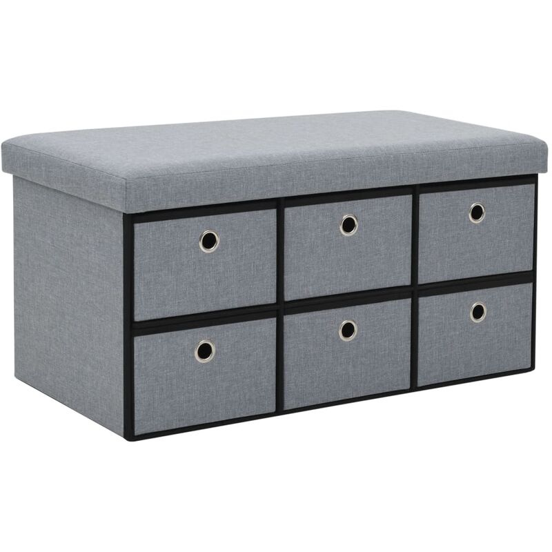 

vidaXL Banco Almacenaje Plegable Lino Sintético 76x38x38 cm Gris Claro - Gris