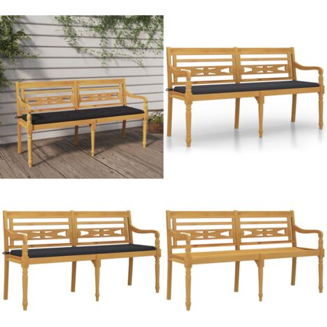 Banco Batavia con cojín antracita madera maciza de teca 150 cm - Banco de madera - Banco de teca