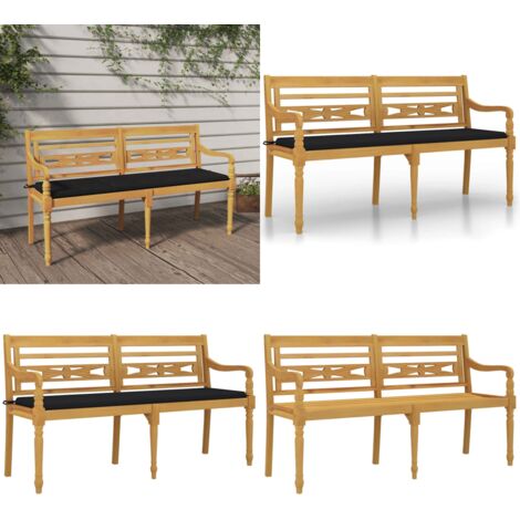Banco Batavia con cojín negro madera maciza de teca 150 cm - Banco de madera - Banco de teca