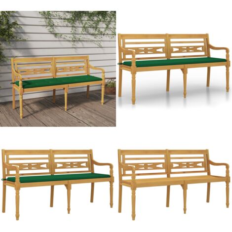Banco Batavia con cojín verde madera maciza de teca 150 cm - Banco de madera - Banco con cojín