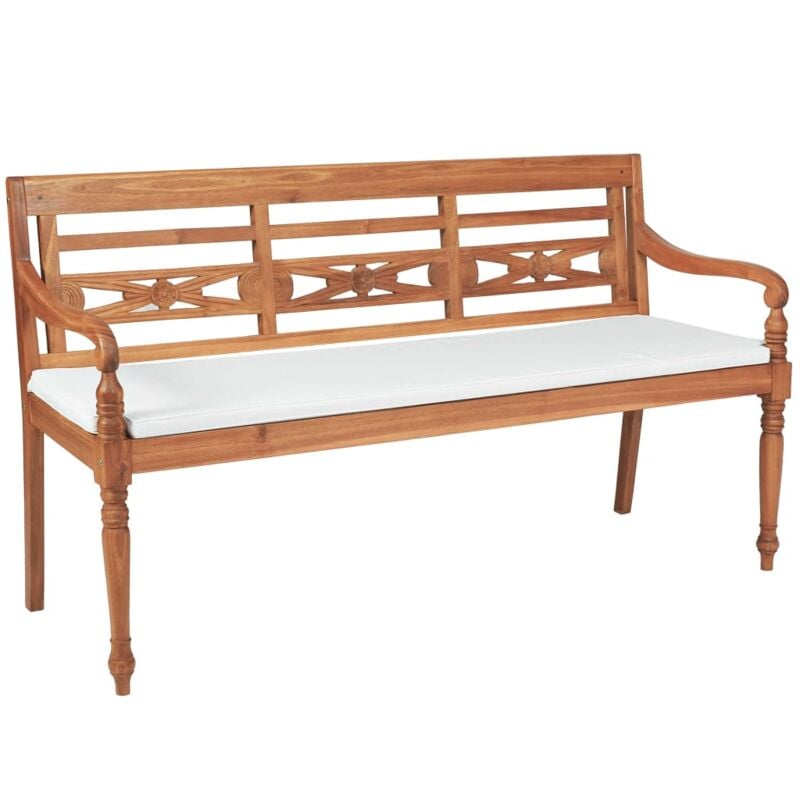 

vidaXL Banco Batavia con cojines 150 cm madera teca - Marrón
