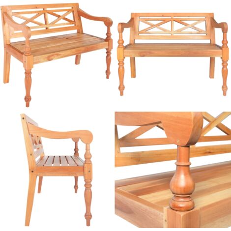 Banco Batavia de madera maciza de caoba marrón 98 cm - Banco de caoba - Banco de madera maciza