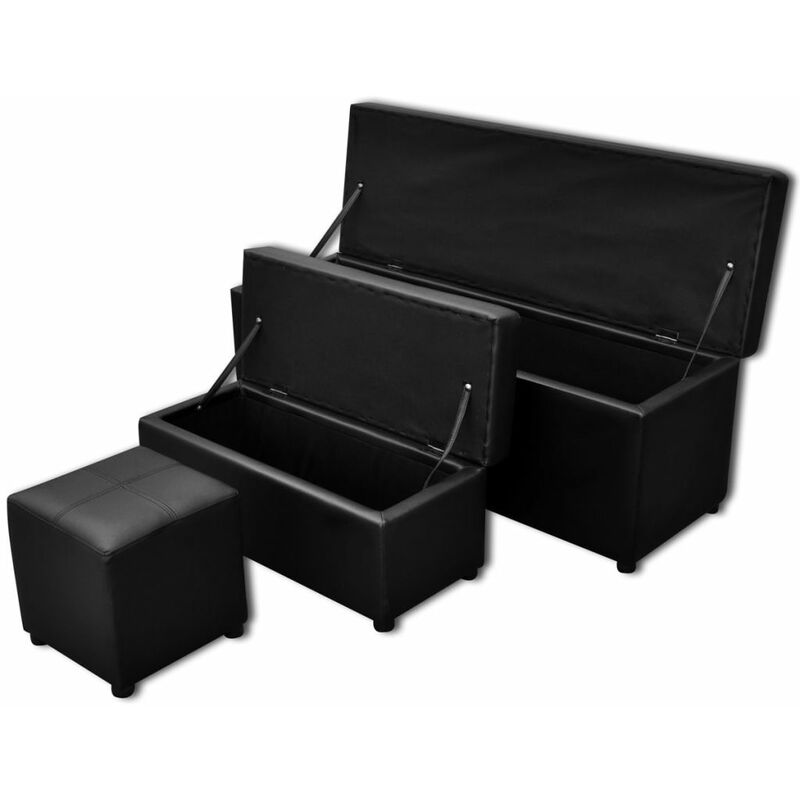

Banco baul de interior negro con taburete, 3 unidades