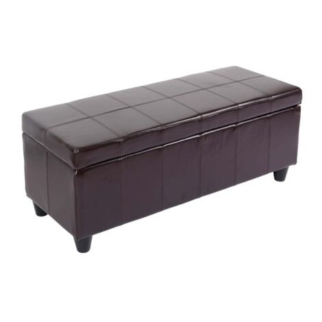 Banco baúl Kriens, cuero + polipiel, 112x45x45cm certificado MVG, marrón