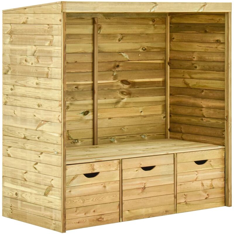 

Banco cenador de jardín 3 cajones madera maciza de pino 170 cm