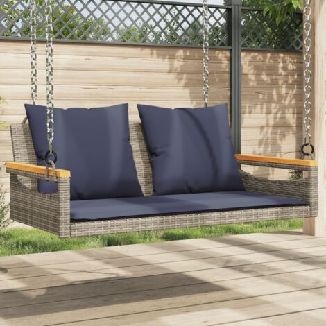 Banco columpio con cojines ratán sintético gris 109x62x40 cm