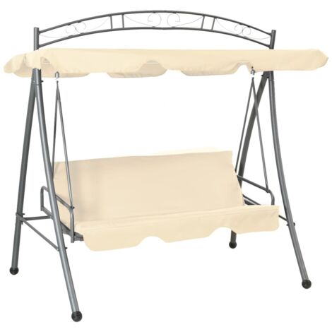 Banco columpio convertible de exterior con dosel blanco arena vidaXL