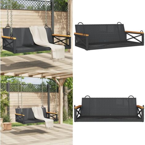 Banco columpio de ratán sintético negro 109x62x40 cm - Ratán sintético - Muebles al aire libre