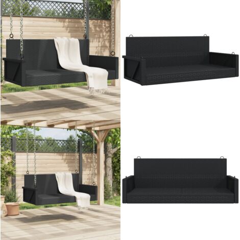 Banco columpio de ratán sintético negro 119x56x48 cm - Ratán sintético - Muebles al aire libre