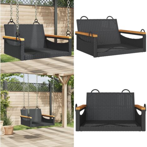 Banco columpio de ratán sintético negro 63x62x40 cm - Ratán sintético - Muebles al aire libre