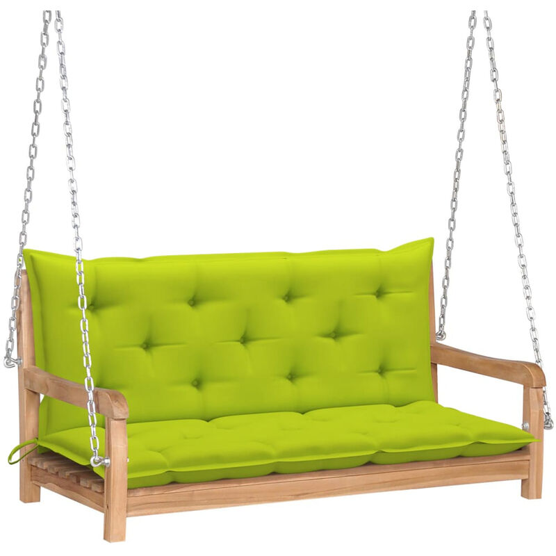 

Happyshopping - Banco columpio madera de teca con cojin verde brillante 120 cm