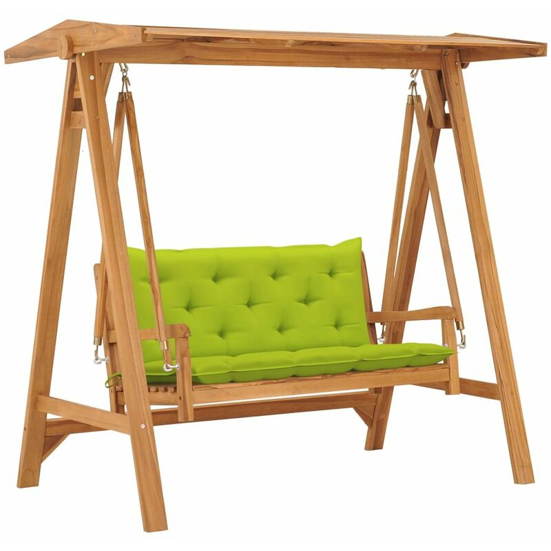 

Banco columpio madera de teca con cojin verde brillante 170 cm