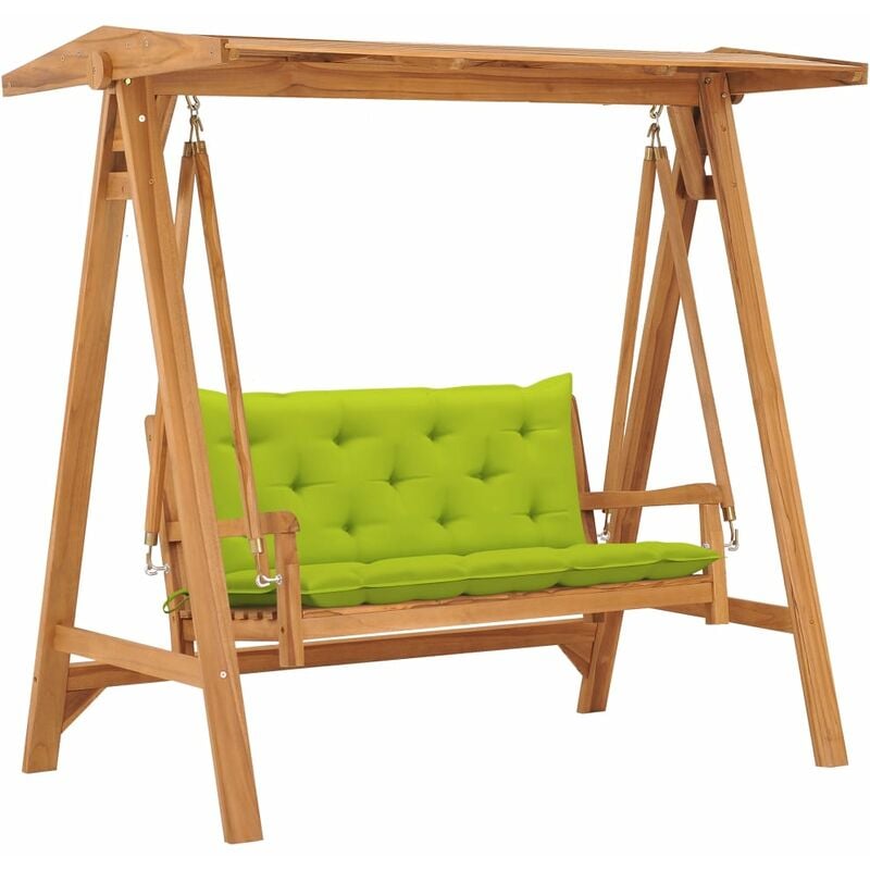

Banco columpio madera de teca con cojín verde brillante 170 cm