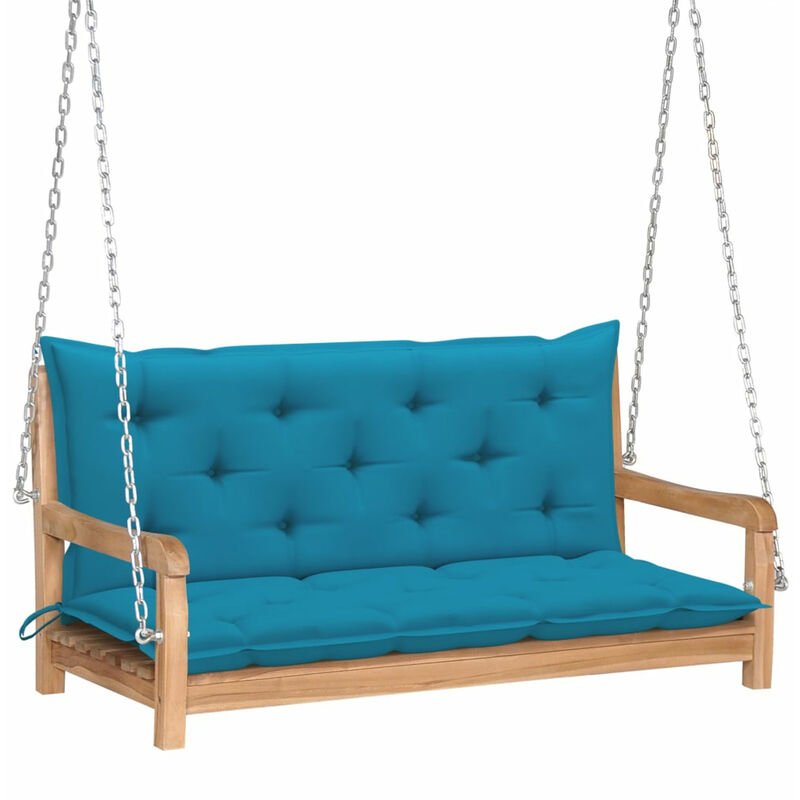 

Asupermall - Banco columpio madera maciza de teca con cojin azul claro 120cm