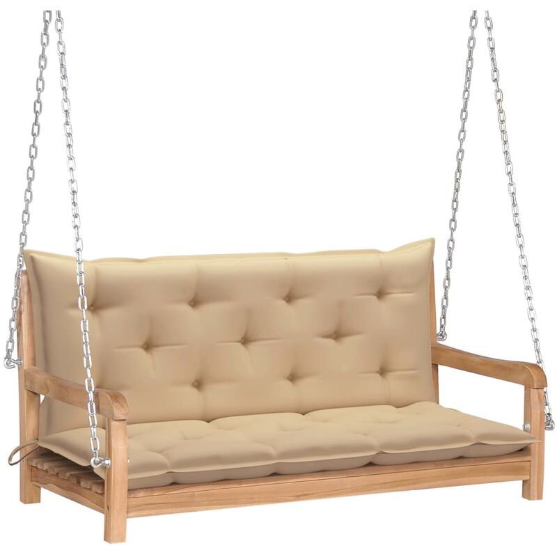 

Banco columpio madera maciza de teca con cojín beige 120 cm