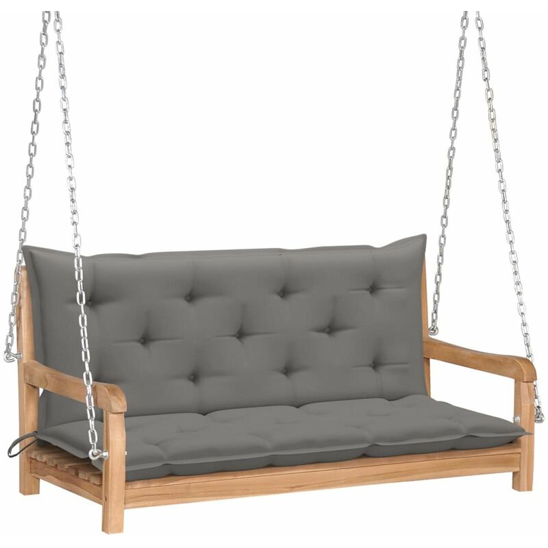 

Banco columpio madera maciza de teca con cojin gris 120 cm