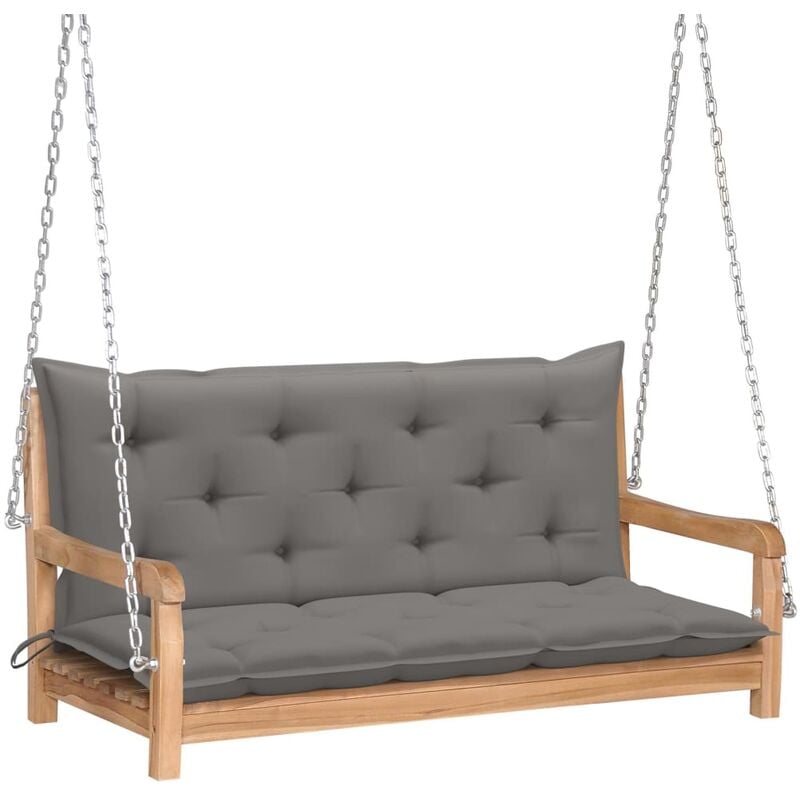

Banco columpio madera maciza de teca con cojín gris 120 cm