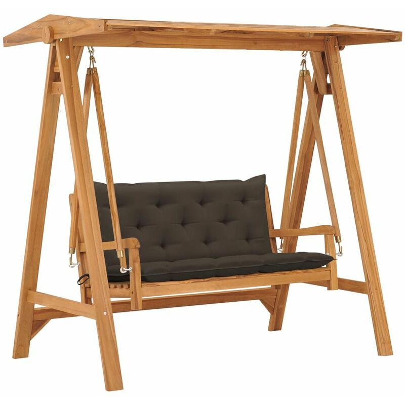 

Banco columpio madera maciza de teca con cojin gris taupe 170cm