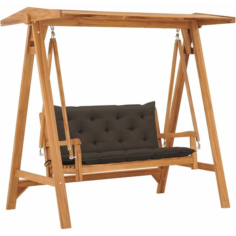 

Banco columpio madera maciza de teca con cojín gris taupe 170cm